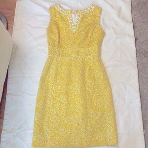 Yellow  White Sheath Dress Tahari white Jewels